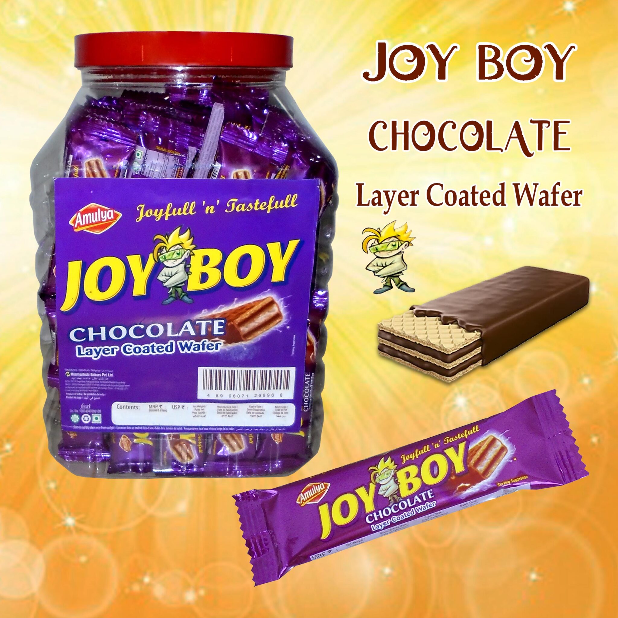 Joy Boy Chocolate Layer Coated Wafer 9g x 100 Packets in Jar ...